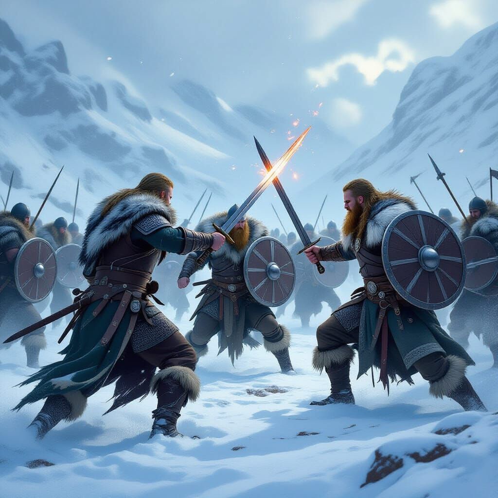 Epic Viking Battle in a Mystical Nordic Landscape