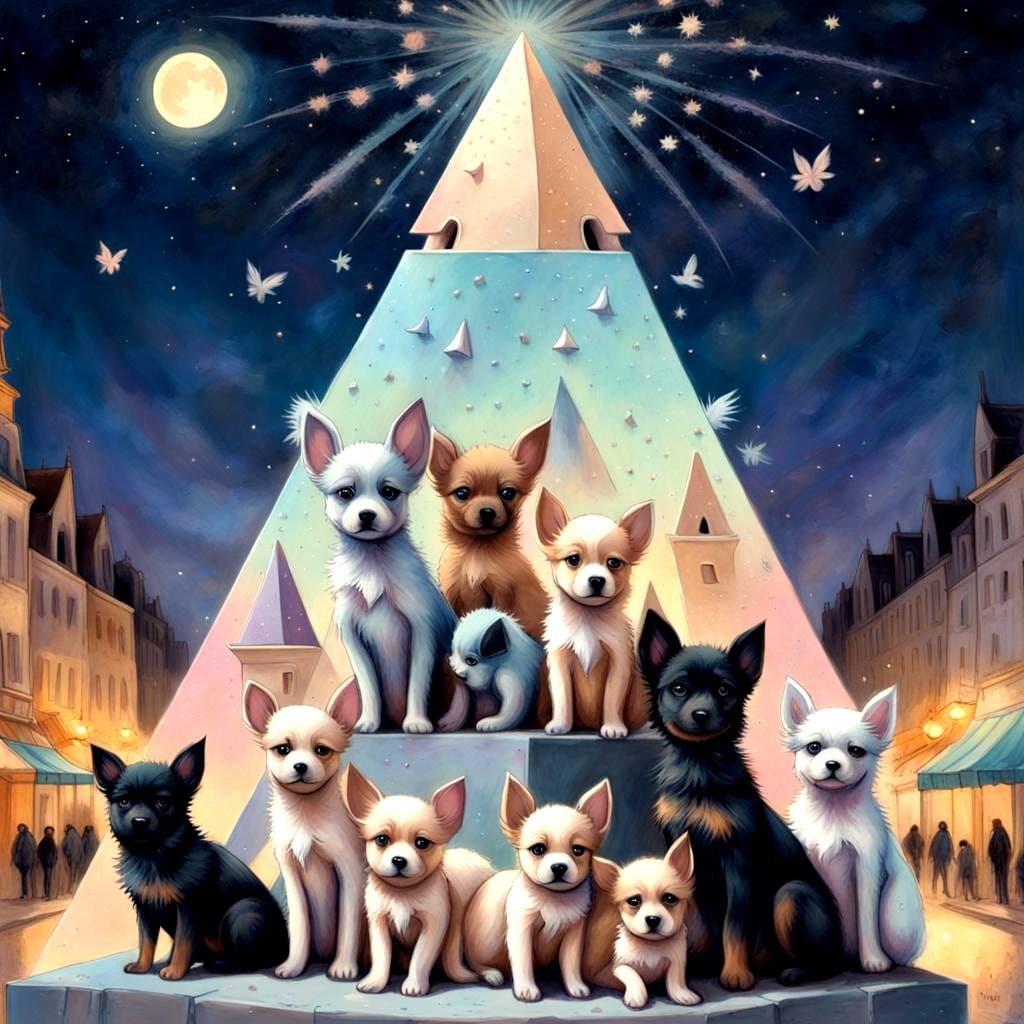 Cosmic Puppy Pyramid in Anime Fairycore Style