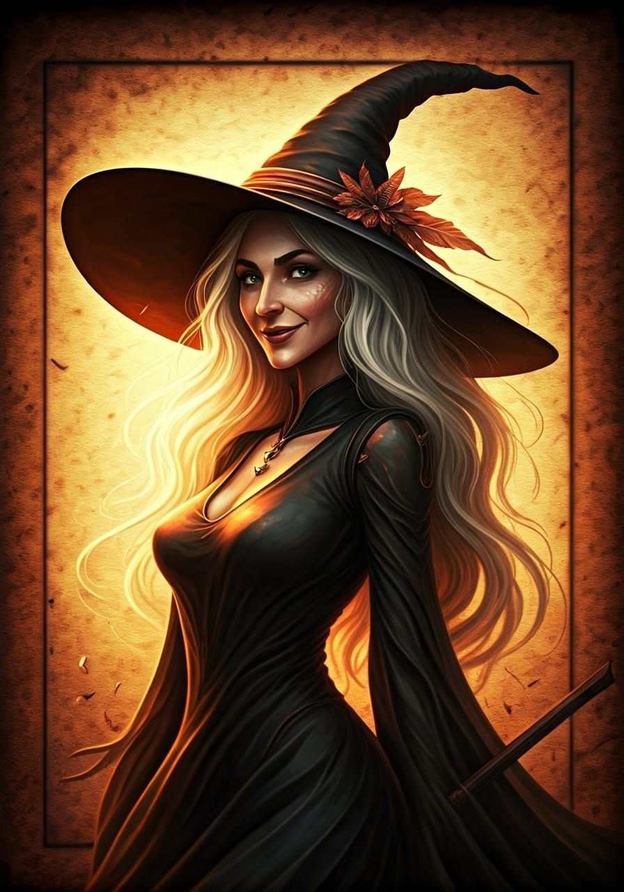 Detailed Witch Drawing on Tarnished Paper