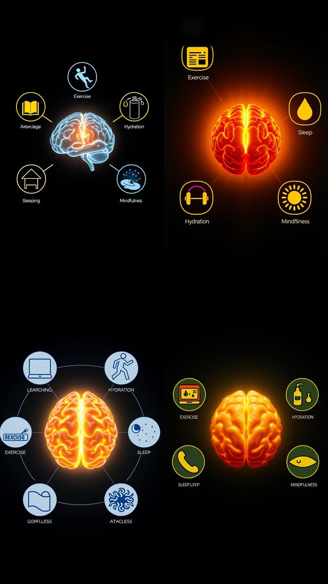 Brain Wellness Icons in a Cinematic Style