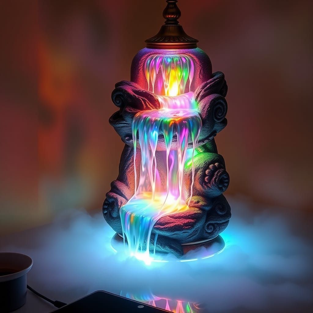 Enchanted Waterfall Table Lamp, Hyperdetailed Fantasy Art