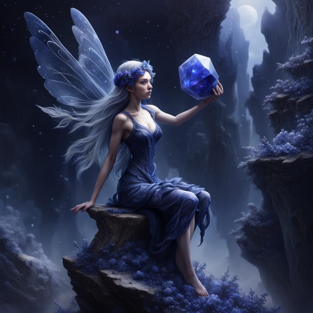 Sodalite Crystal Fairy in Digital Matte Painting