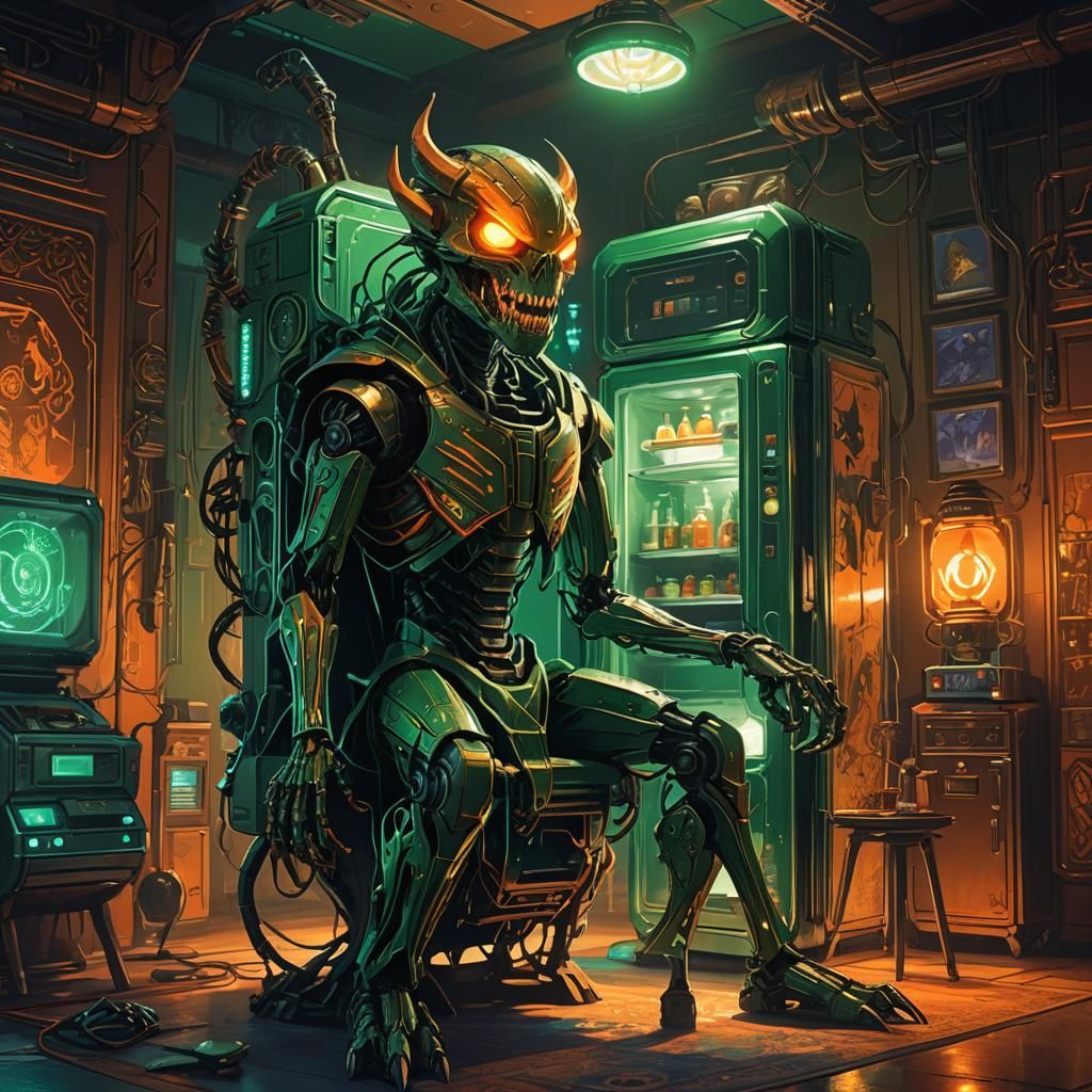 Mechanical Chair Chase: Vibrant Fantasy Concept Art