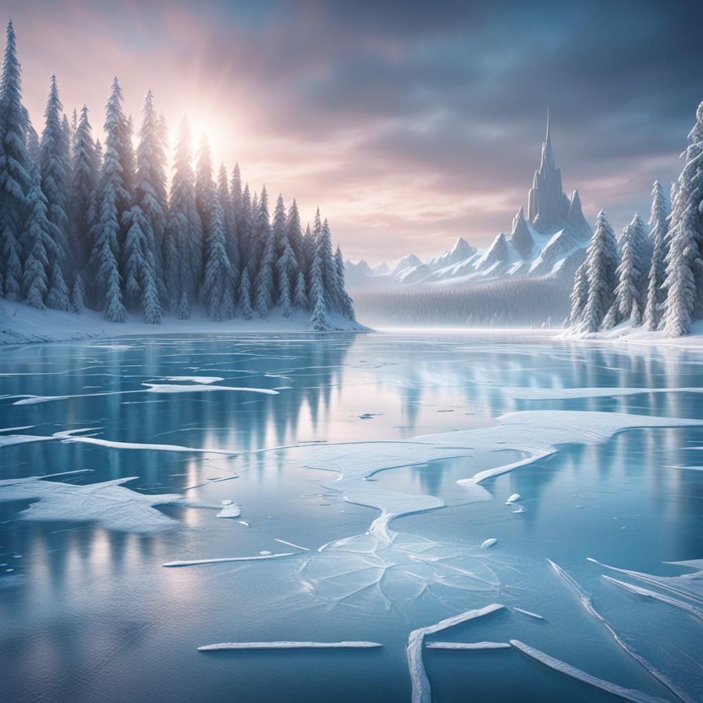 Ice Skating on a Frozen Lake: Detailed Matte Painting