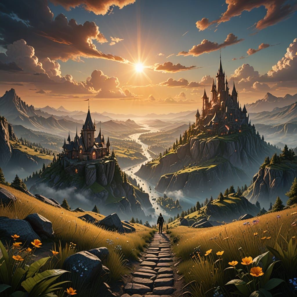 Summer Sunrise Landscape in Detailed Matte Painting