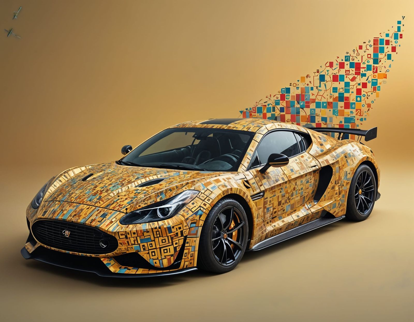 Surreal Sports Car Silhouette in Binary Code