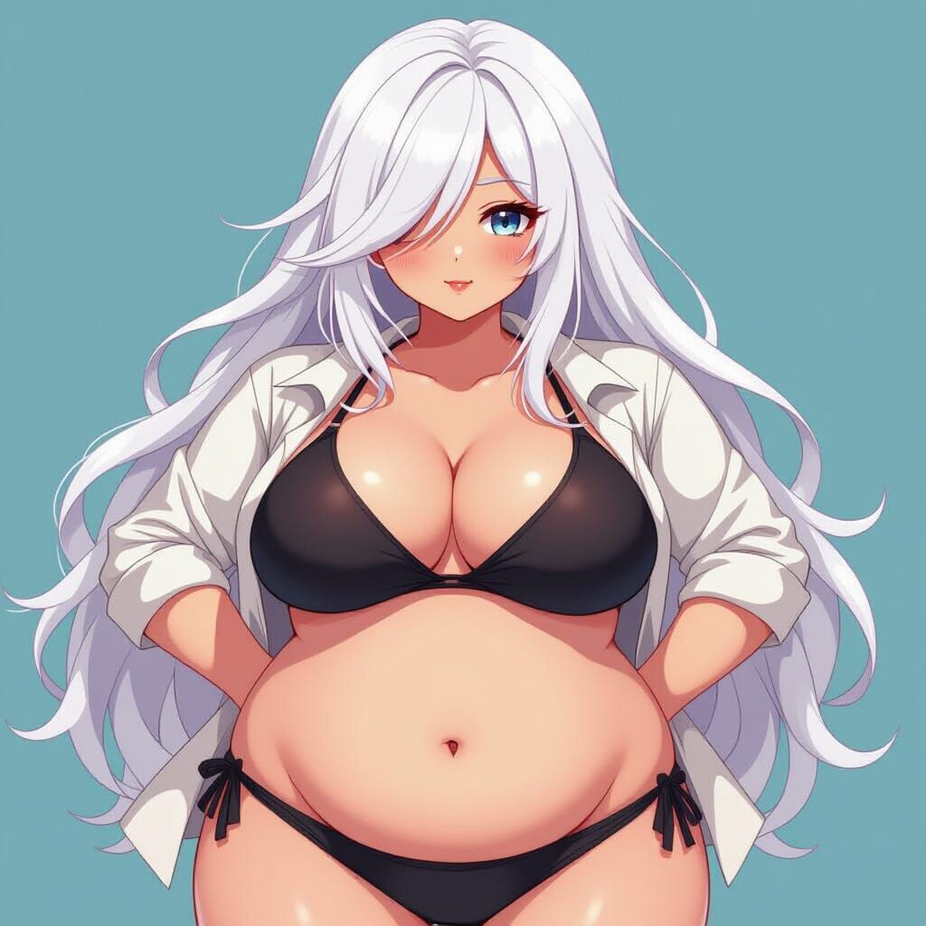 Anime Woman with Long White Hair in Vibrant Style