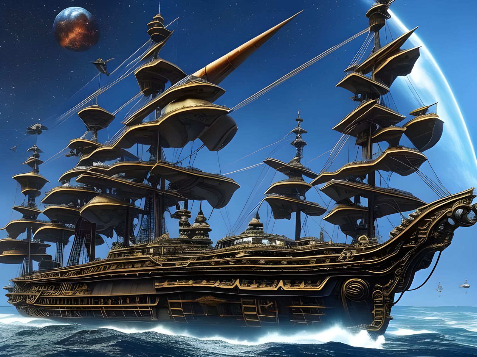 Space Pirates Sailing the Astral Sea in Sci-Fi Style