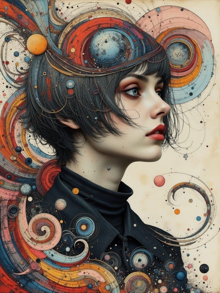 Gothic Woman's Portrait in Abstract Mixed Media