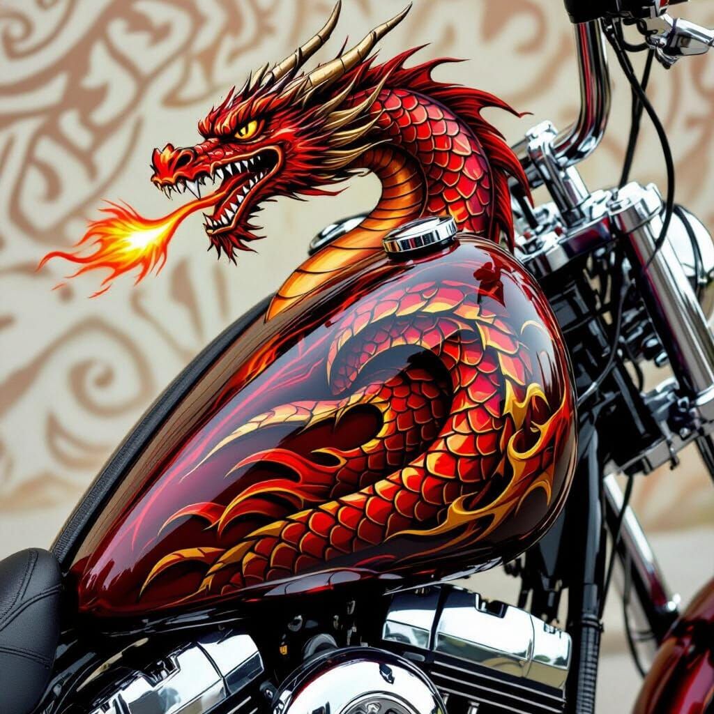 Airbrushed Dragon Motorcycle Tank Art