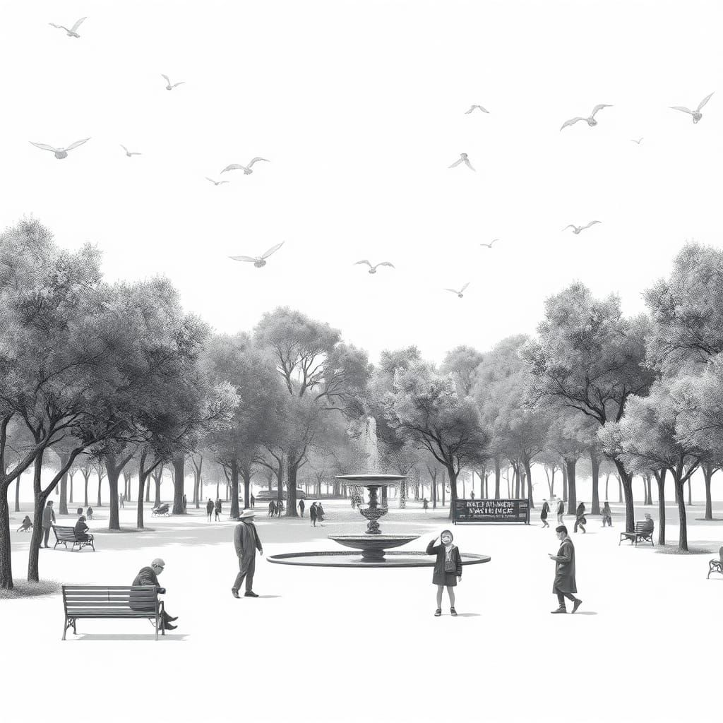 Bioluminescent City Park in Fine Dark Gray Threads