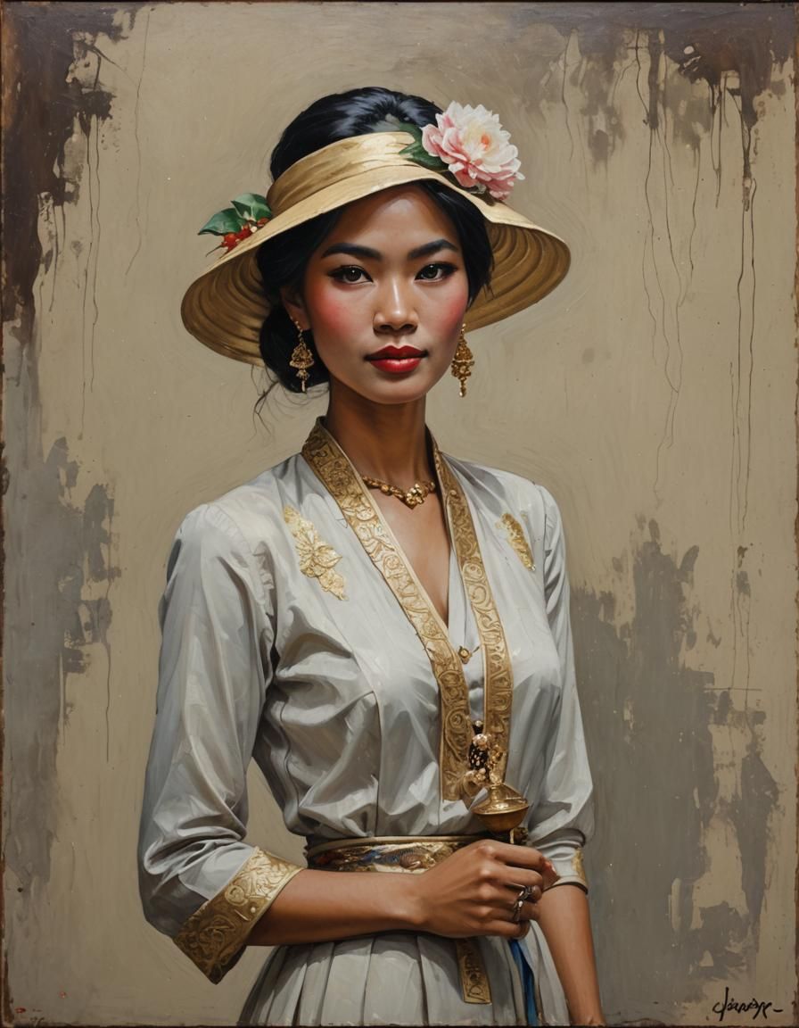 Gatsby-Era Thai Woman: Oil Painting Portrait