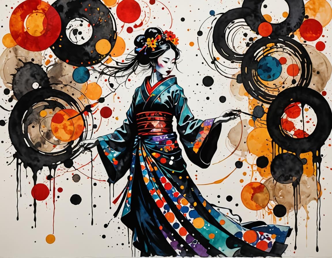 Geisha Silhouette in Expressive Ink Illustration