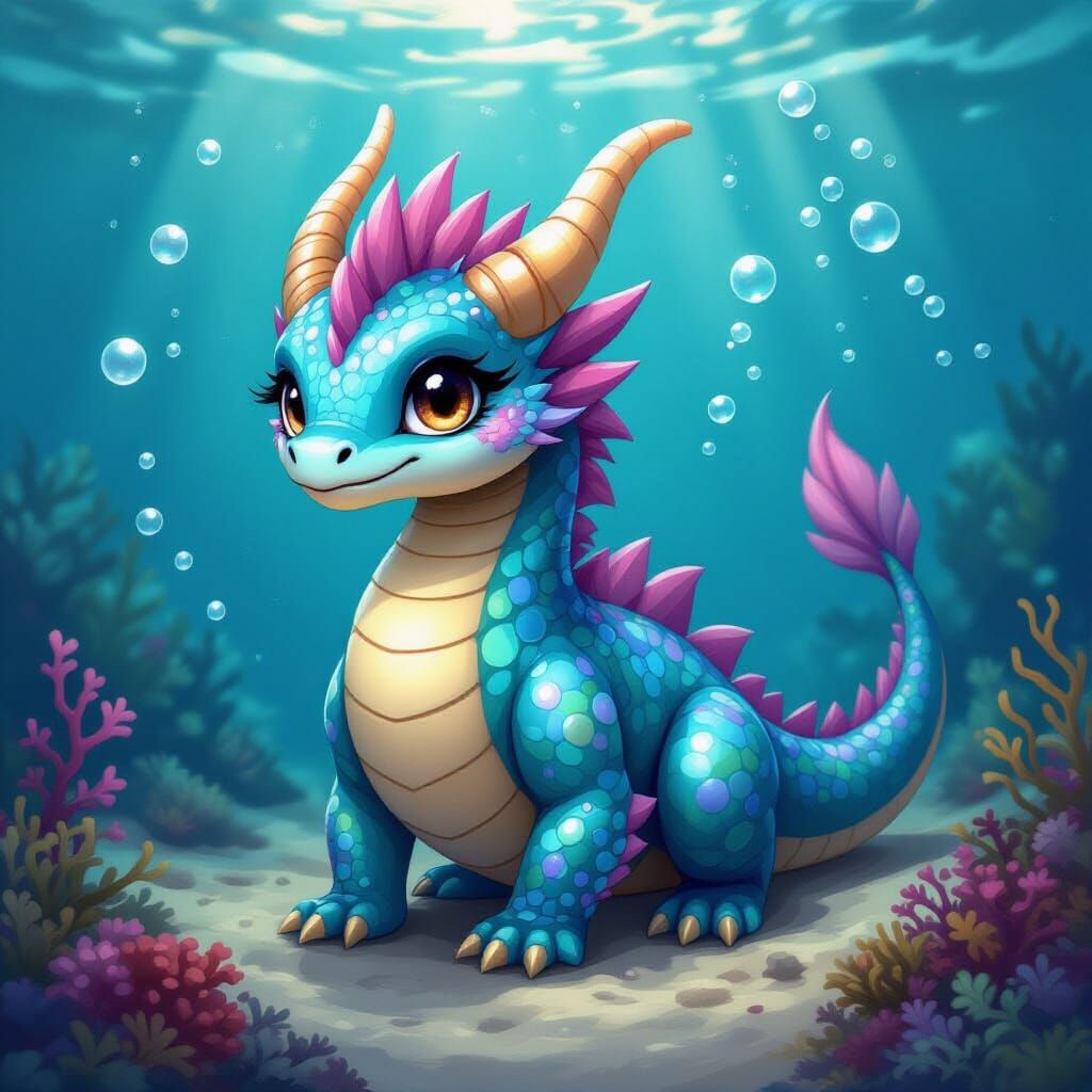 Adorable Underwater Dragon with Pearly Scales