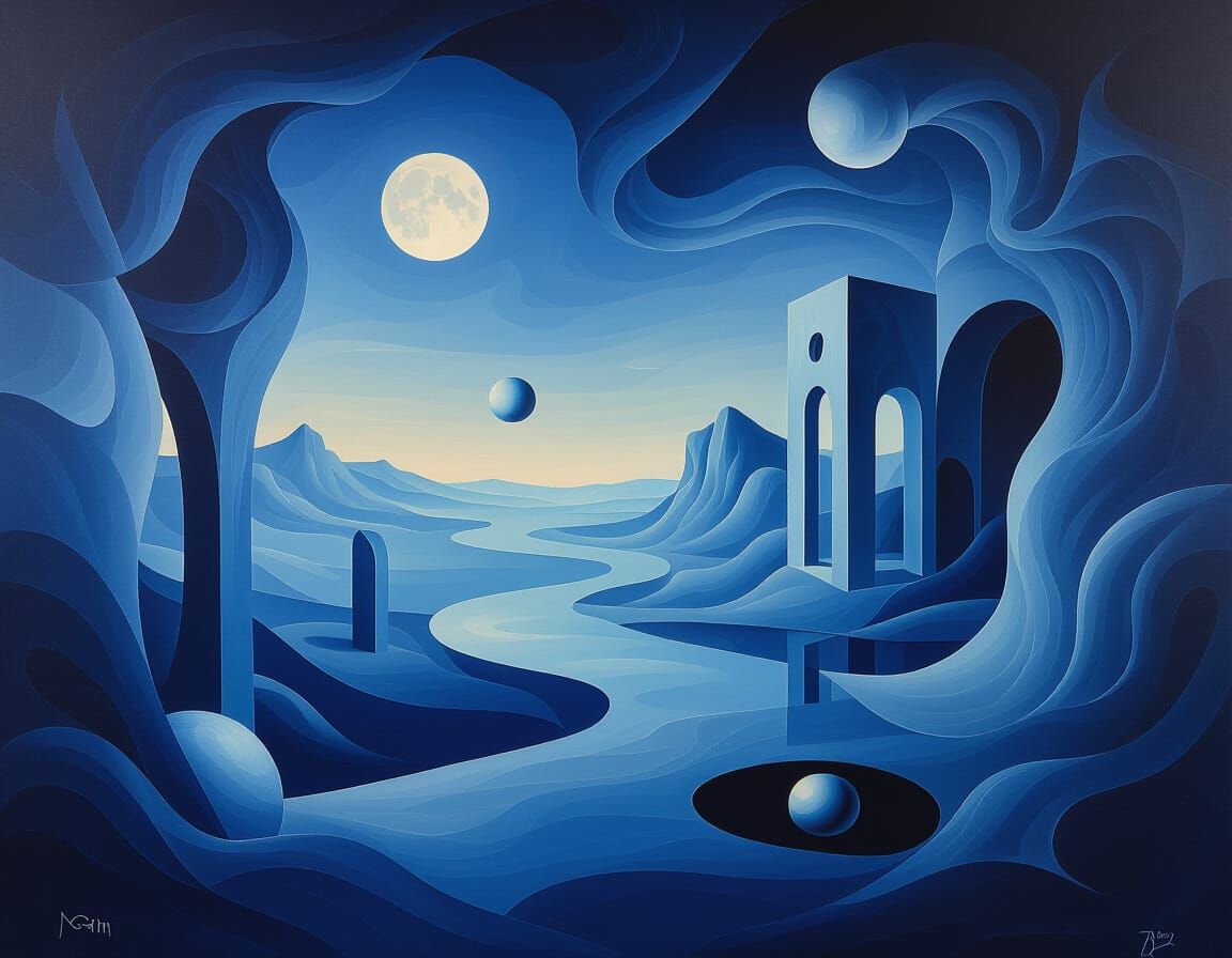 Dreamlike Blue Surreal Landscape Painting