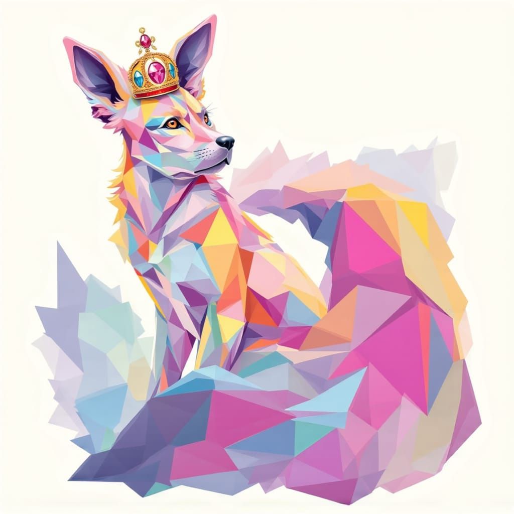 Pastel Kitsune Fox with Gradient Tails and Jeweled Crown