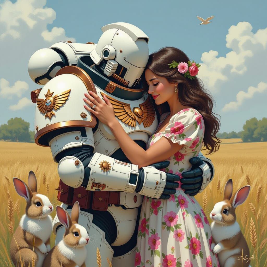 Space Marine and Farmer's Loving Embrace