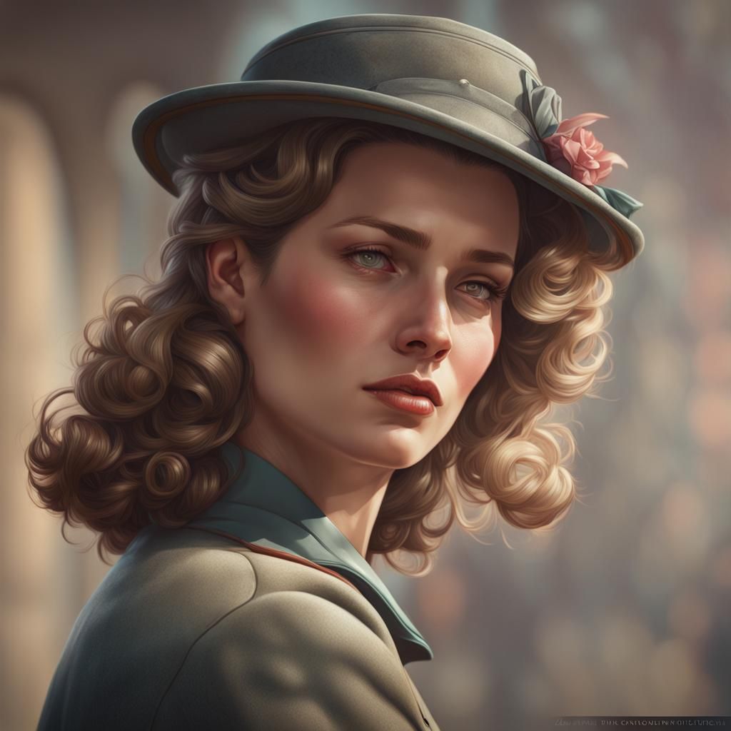French Resistance Portrait in Art Nouveau Style
