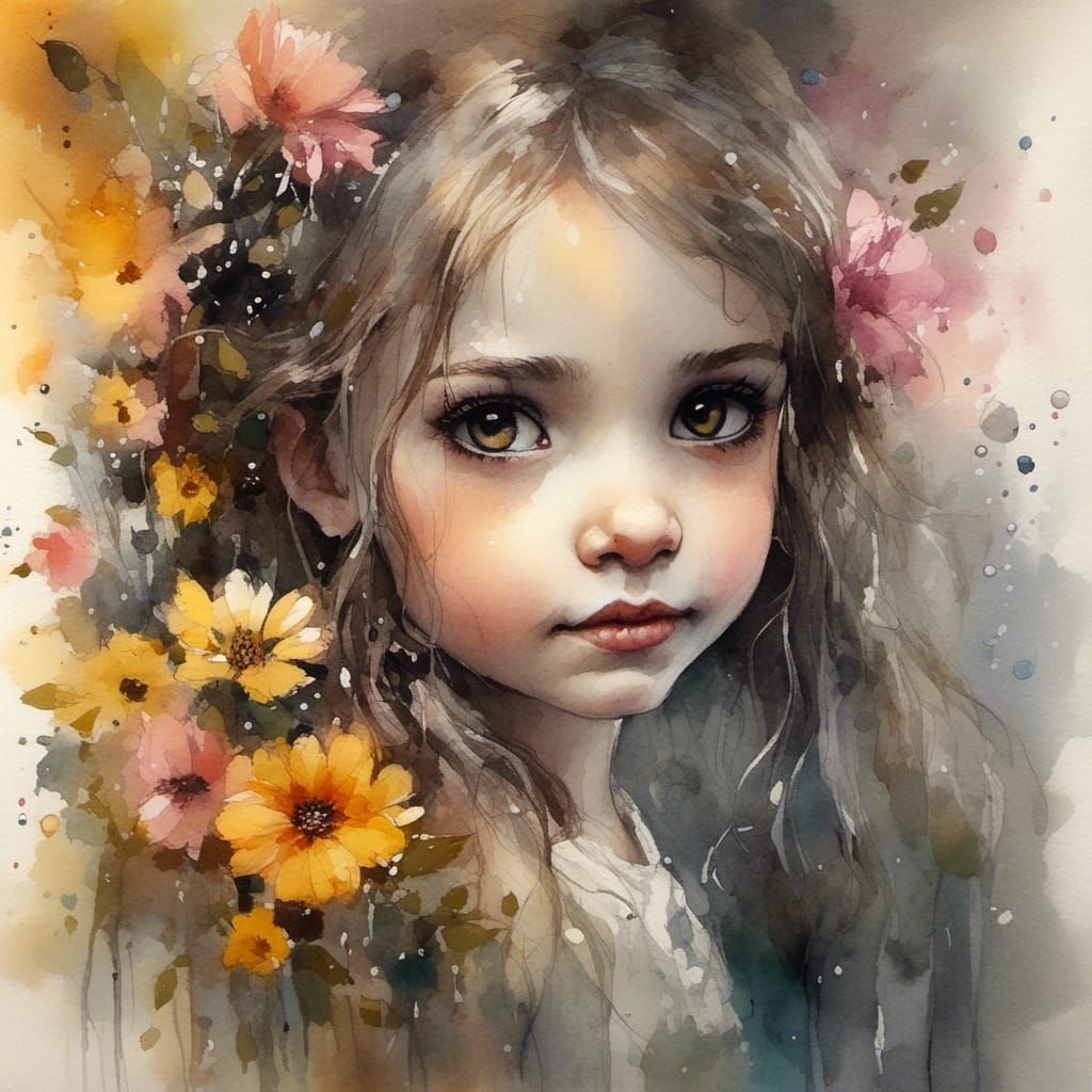 Woman with Sparkling Eyes in Charcoal and Ink Style