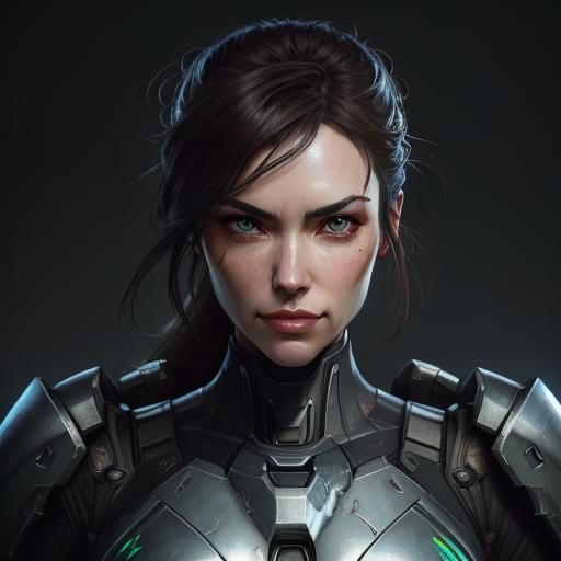Woman in Power Armor Portrait in Hyperdetailed Style