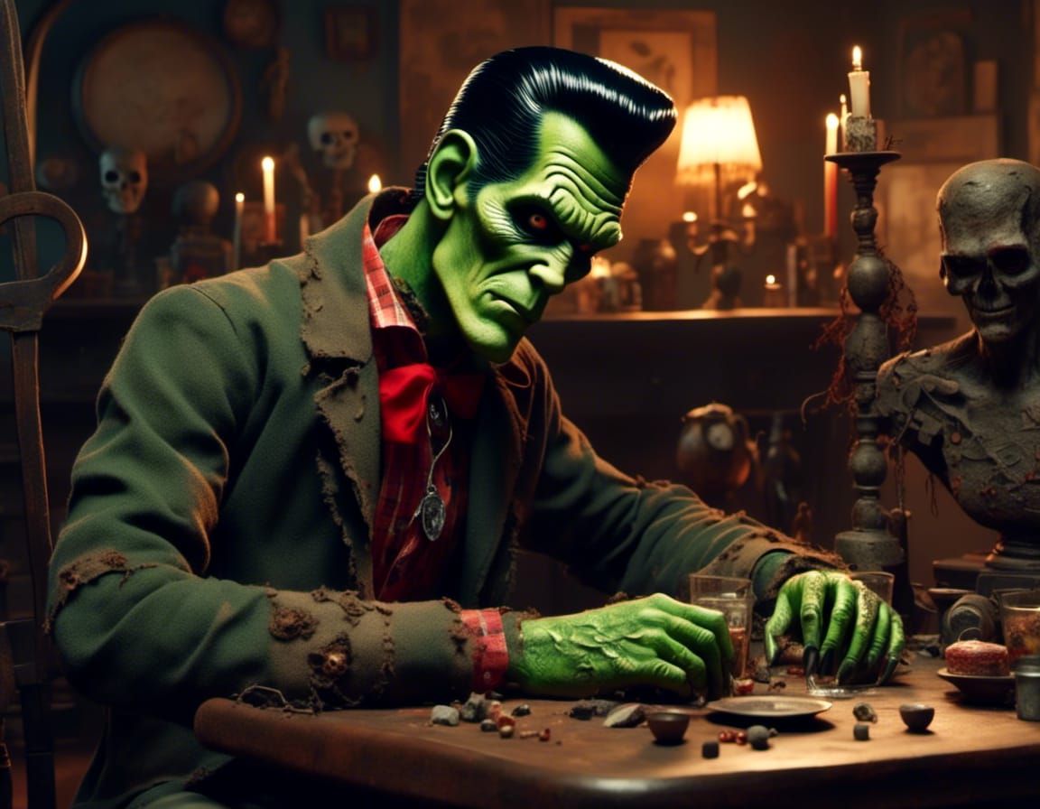 Rockabilly Frankenstein in a bar