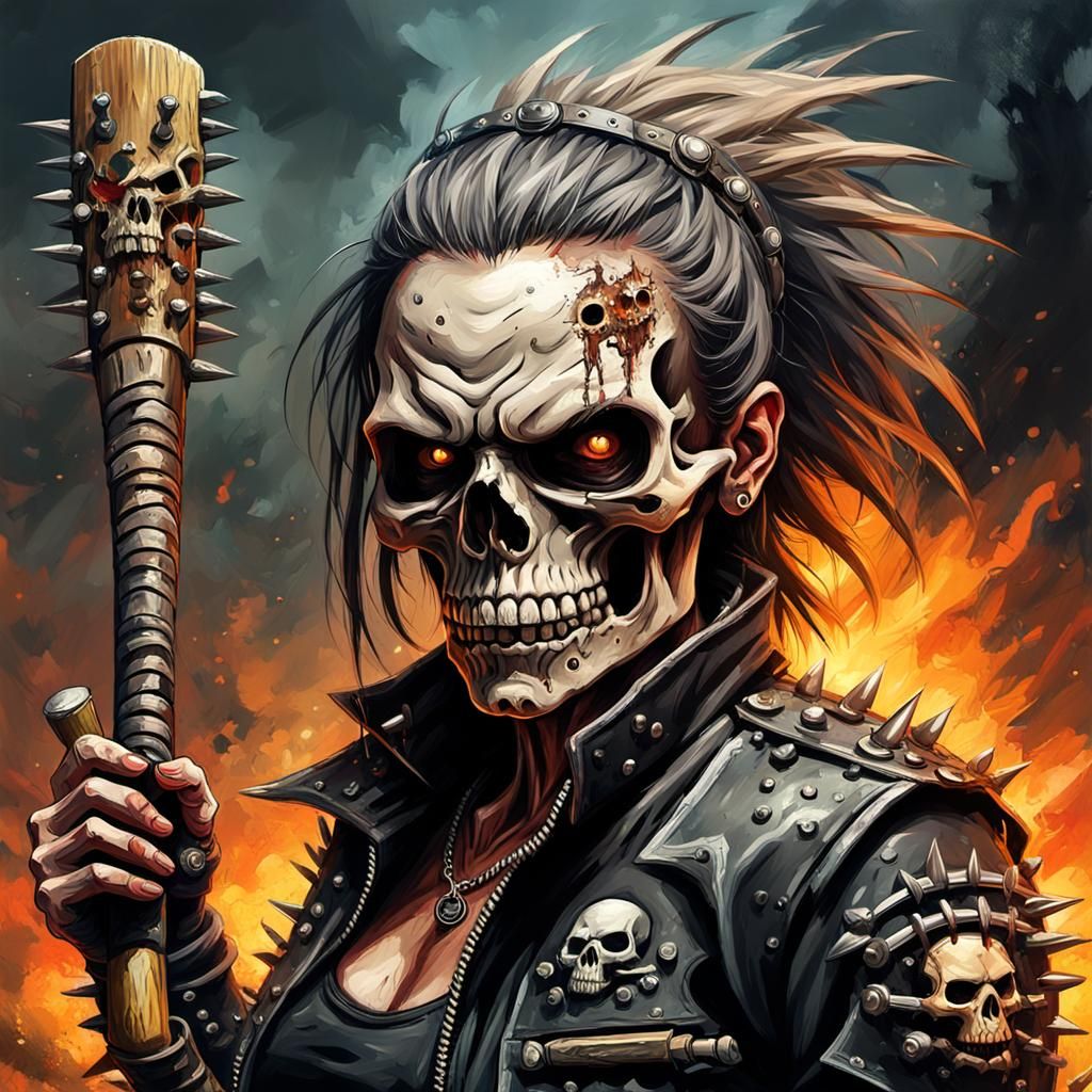 Gothic Skull Biker Warrior in Impasto Style