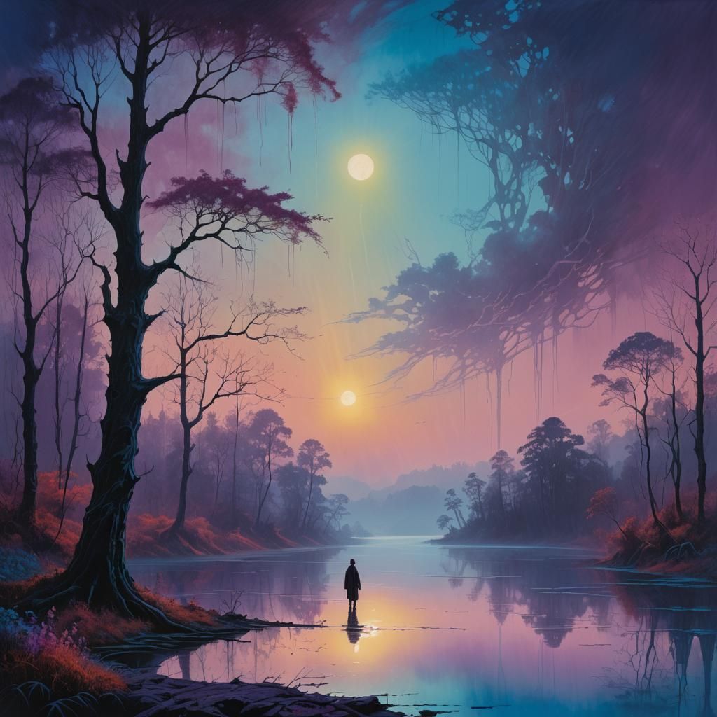 Mystical Figure in Ethereal Fantasy Landscape