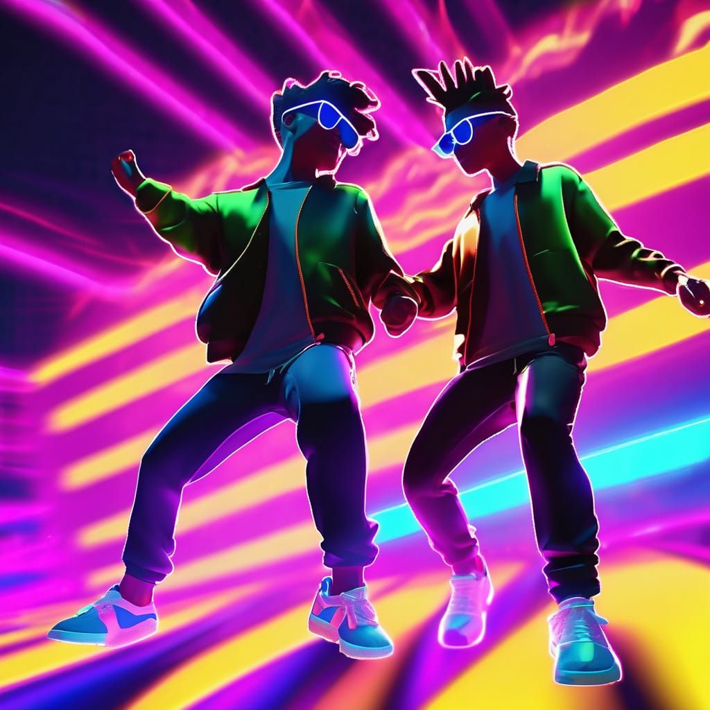 Roblox Style: Two Men Dancing in Neon Disco Light
