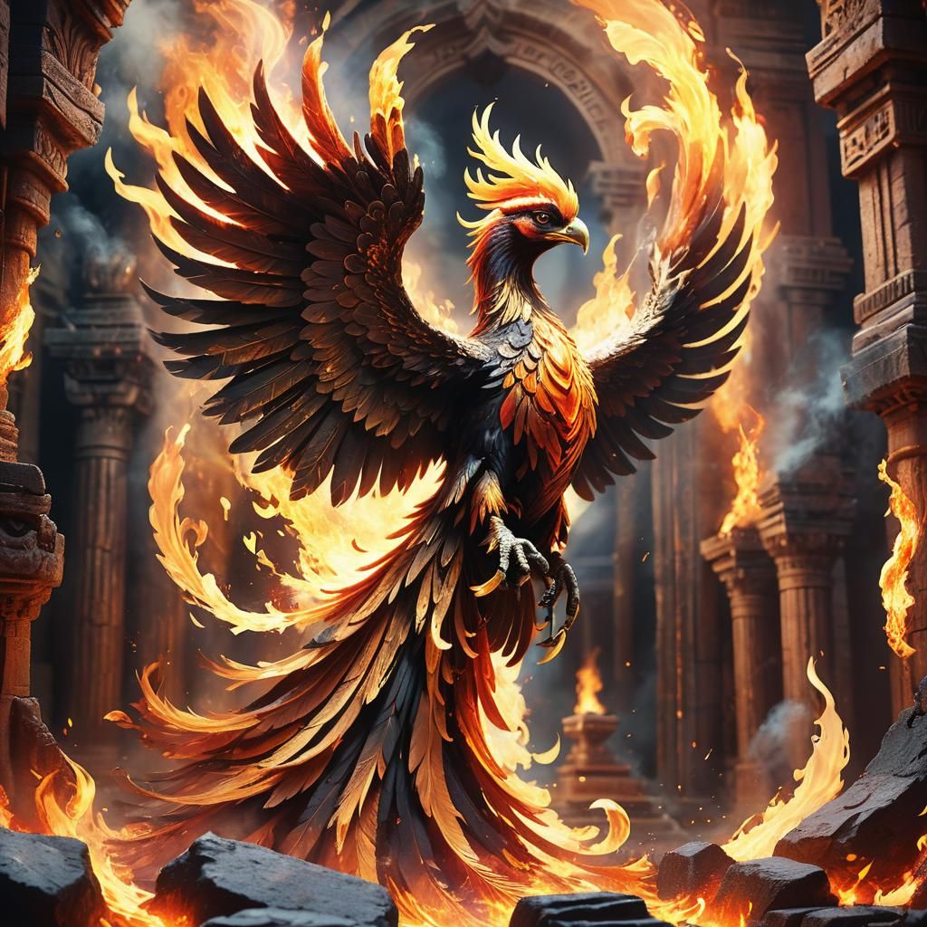 Phoenix Rising in Ancient Temple Concept Art