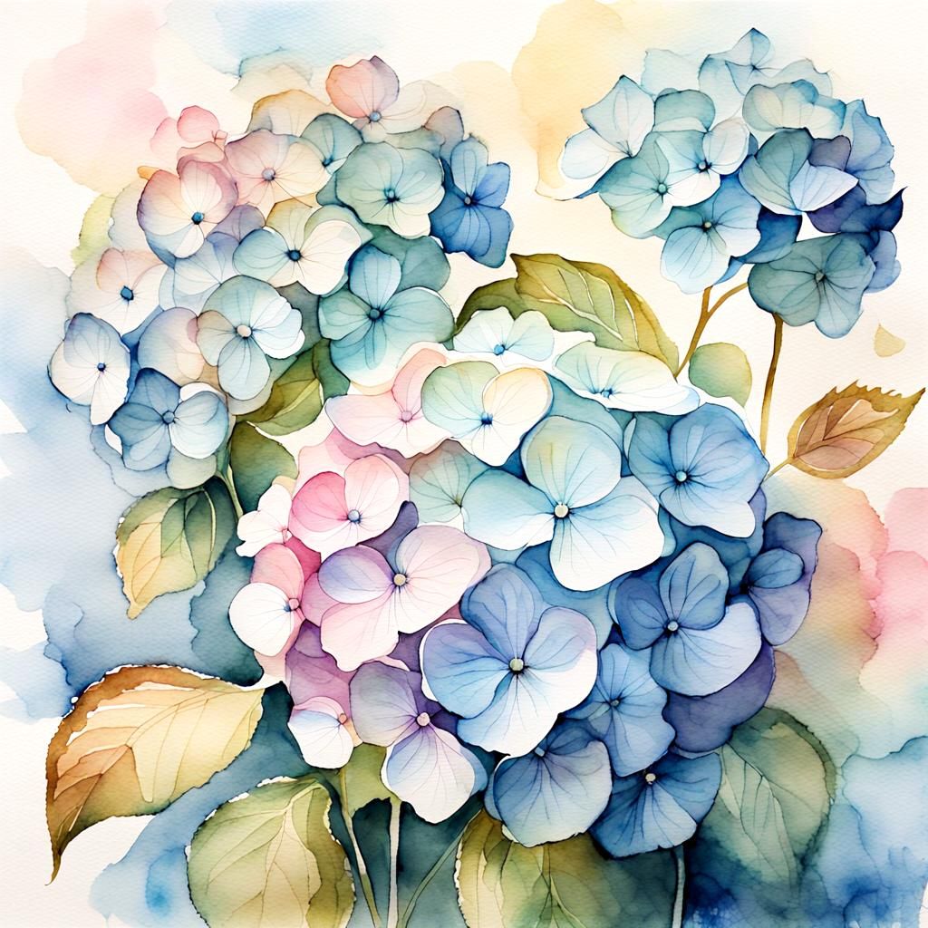 Dreamy Hydrangea Flower Watercolor Botanical Art