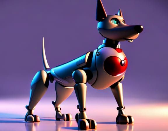 K-9 Robot Dog Model in Hyperrealistic Tex Avery Style