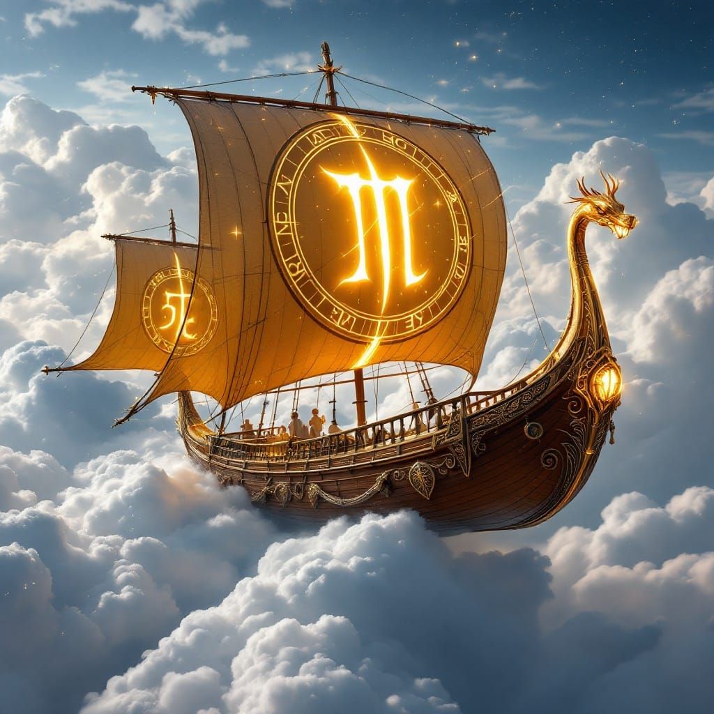 Surreal Flying Ship Soars Through Ethereal Clouds in Majesti...