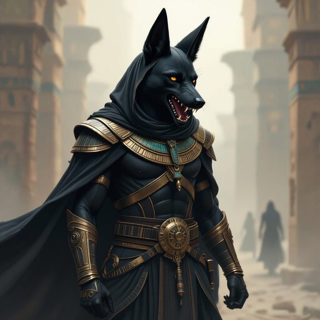 Assassin Anubis Growling in Dark Fantasy Style