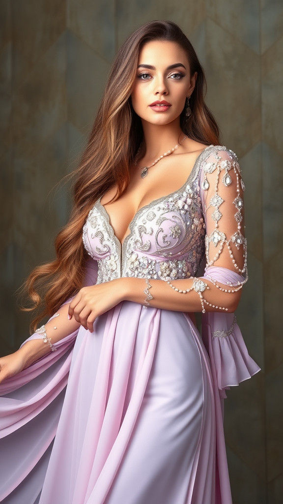 Elegant Woman in Art Nouveau Inspired Gown