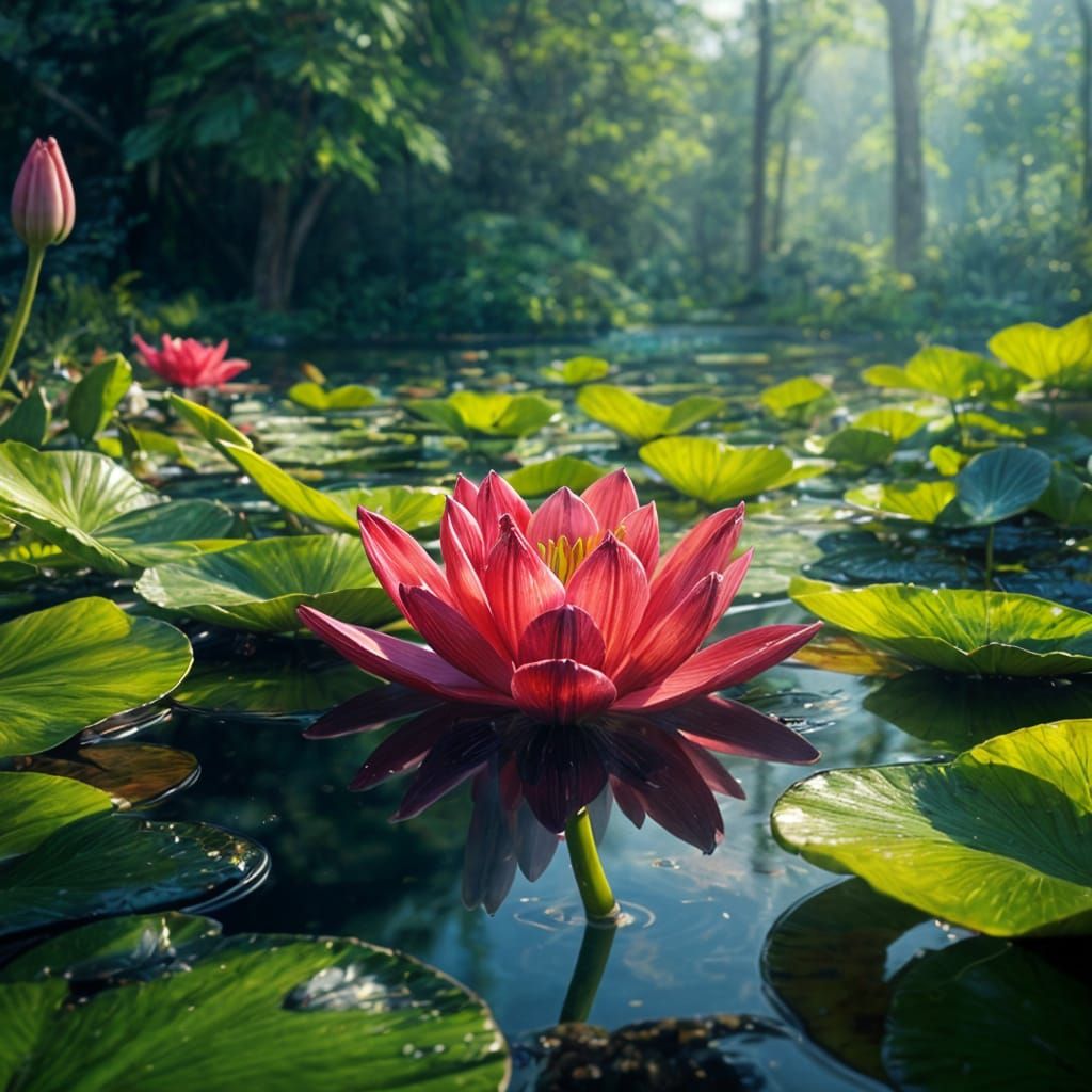 Vibrant Lily Pond in Fantasy Concept Art Style