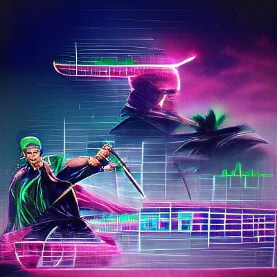 Roronoa Zoro in Synthwave Neon Retro Style