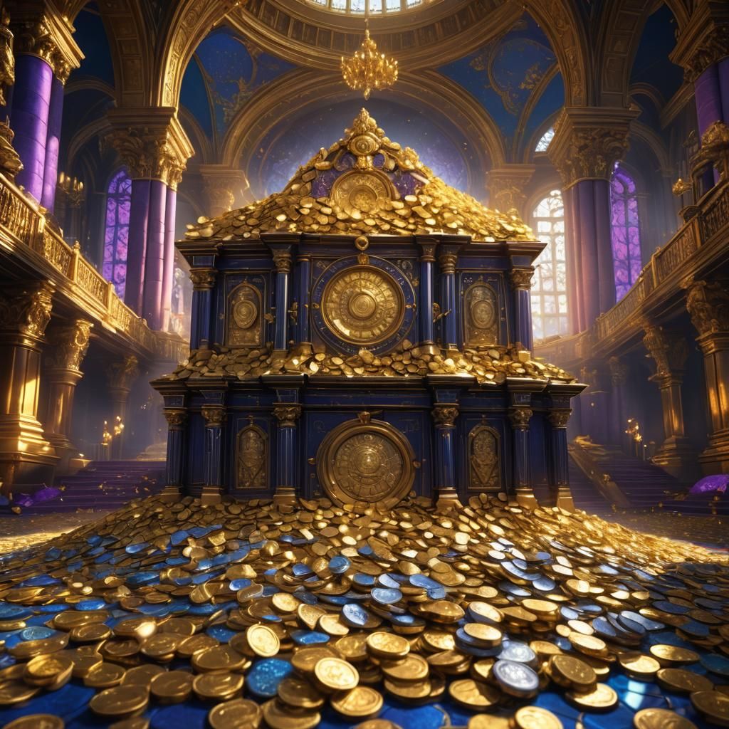 Majestic Palace Treasury with Gold Coins and Cash