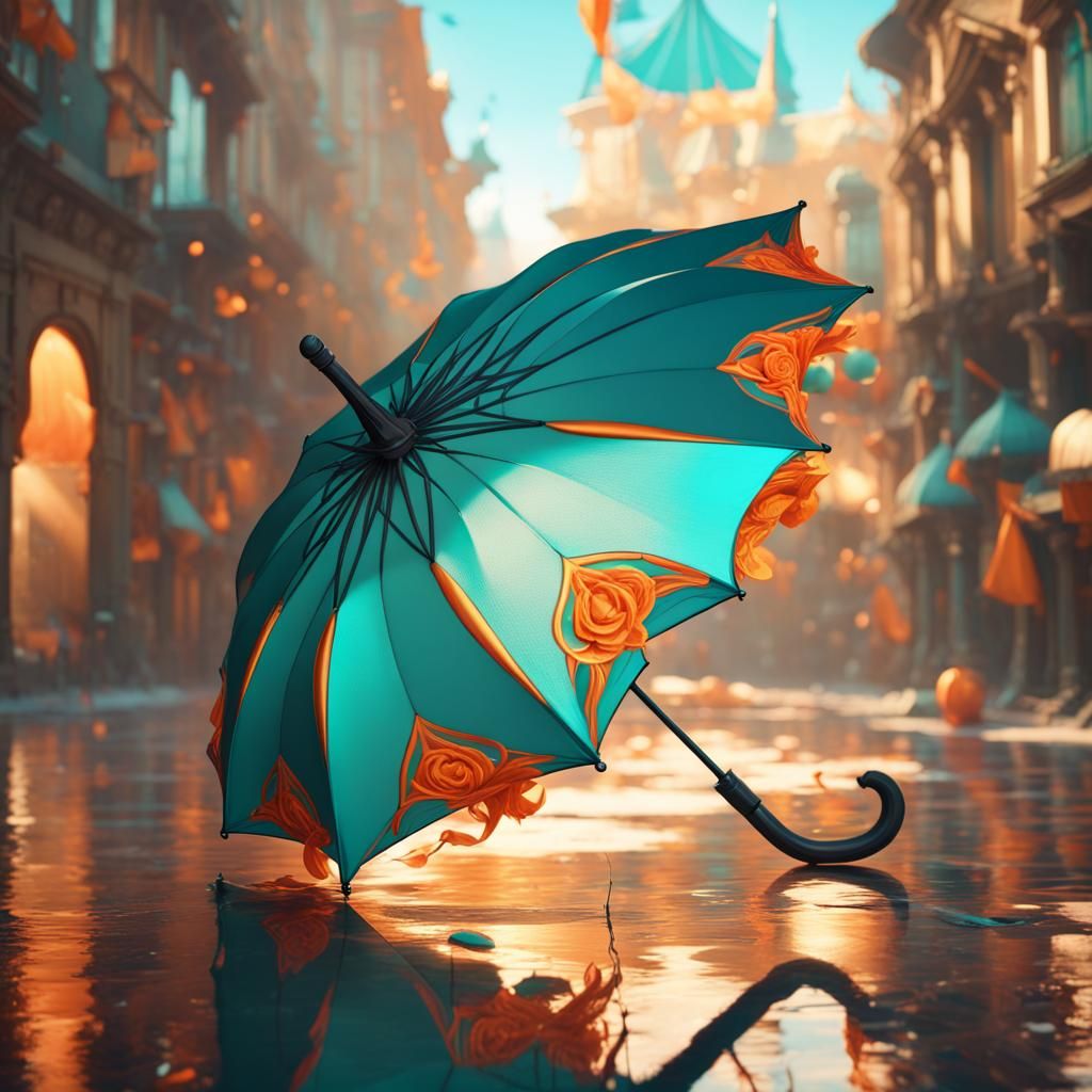 "A beautiful umbrella on the floor"
