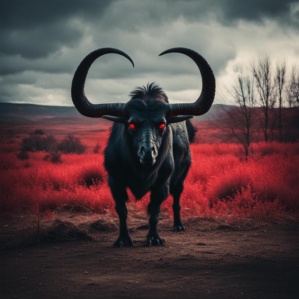 Dramatic Shadow Figure with Red Eyes and Horns