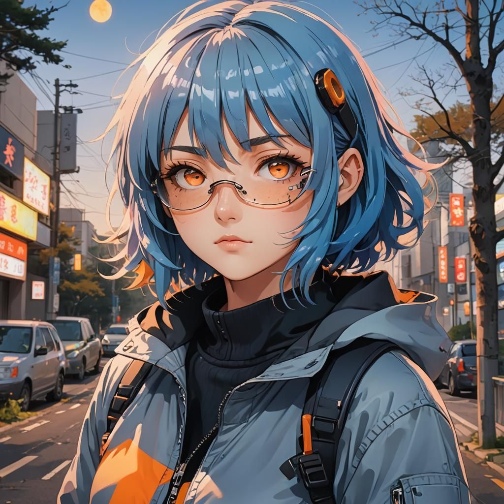 Anime Girl with Goggles in Vibrant Digital Art
