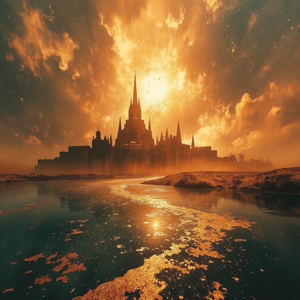 Ancient Egyptian Castle at Sunrise on the Nile