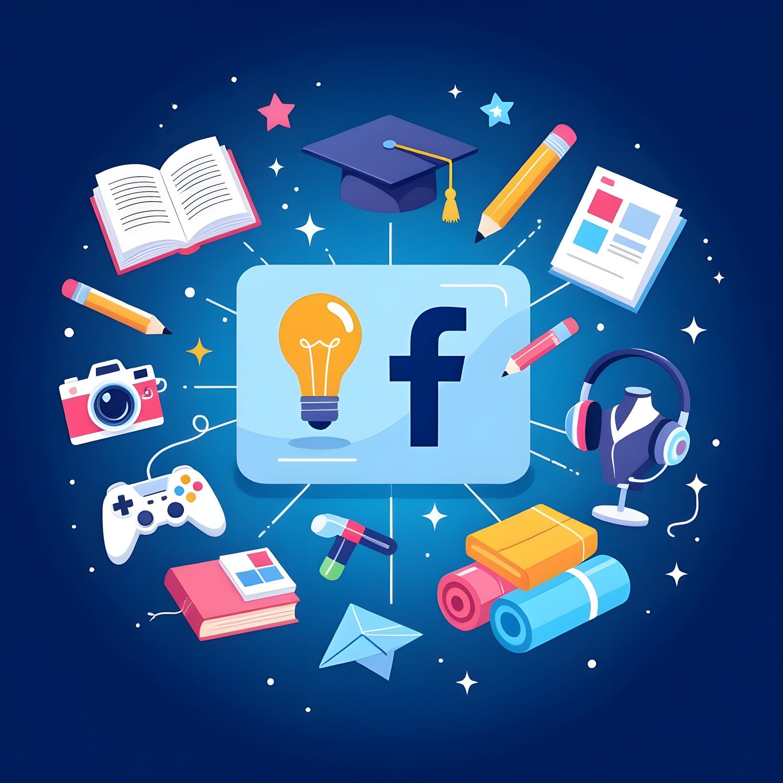 Cartoon Facebook Cover with Creative Tech Elements
