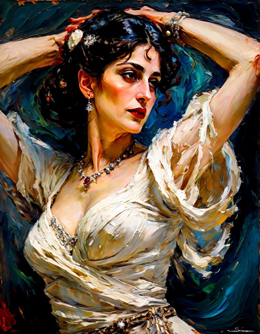 Mata Hari in Vibrant Chiaroscuro Oil Painting