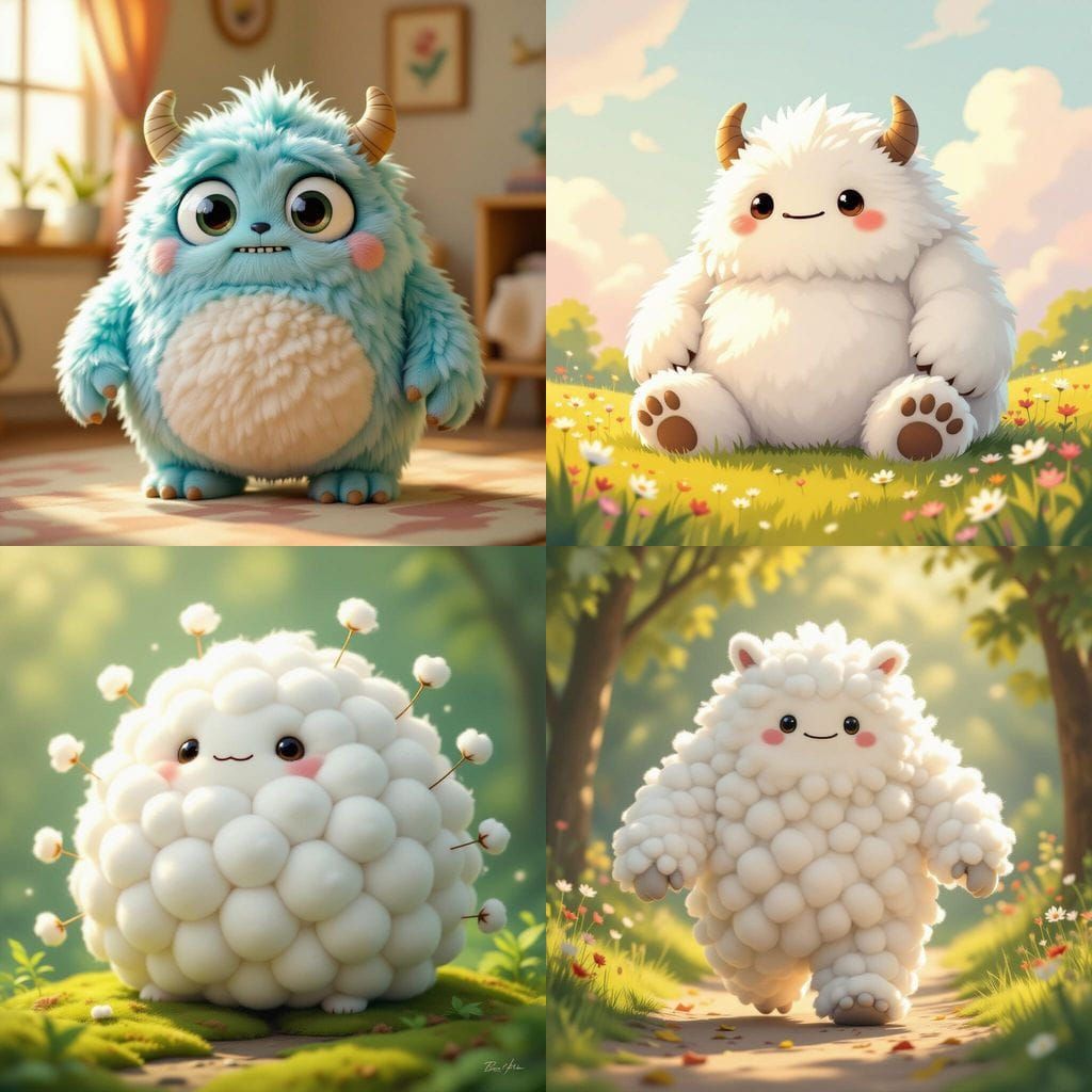 Fluffy Cotton Monster Character