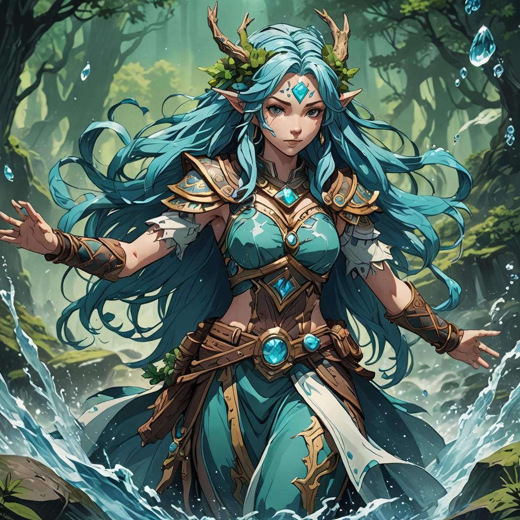 Water Genasi Druid in Anime Style