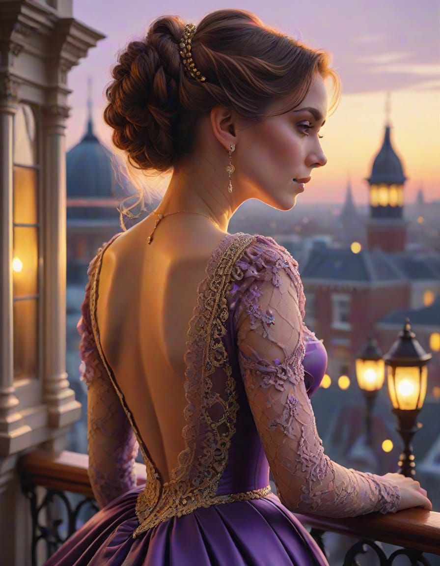 Victorian Woman in Purple Gown, Oil Painting Style