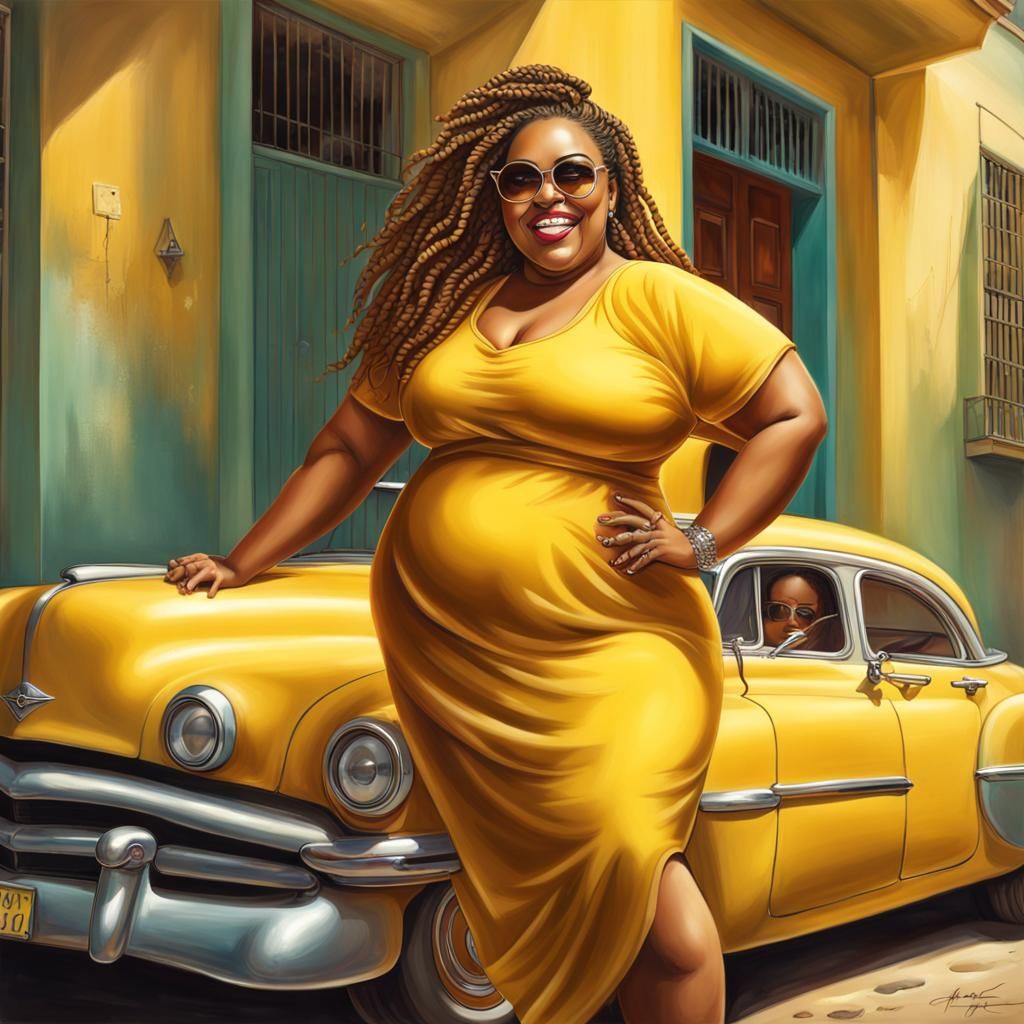 Voluptuous Woman in Havana, Airbrush Illustration