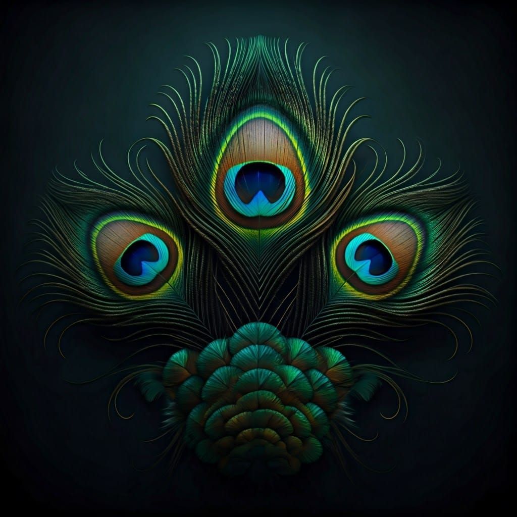 Ornate Peacock Feather Ornaments in Hyperrealistic Style