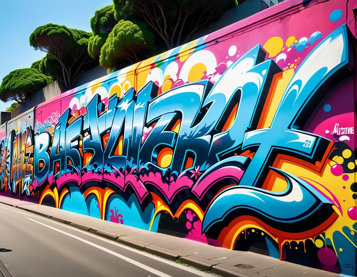 Urban Graffiti Wall with Idyllic Beach Scene