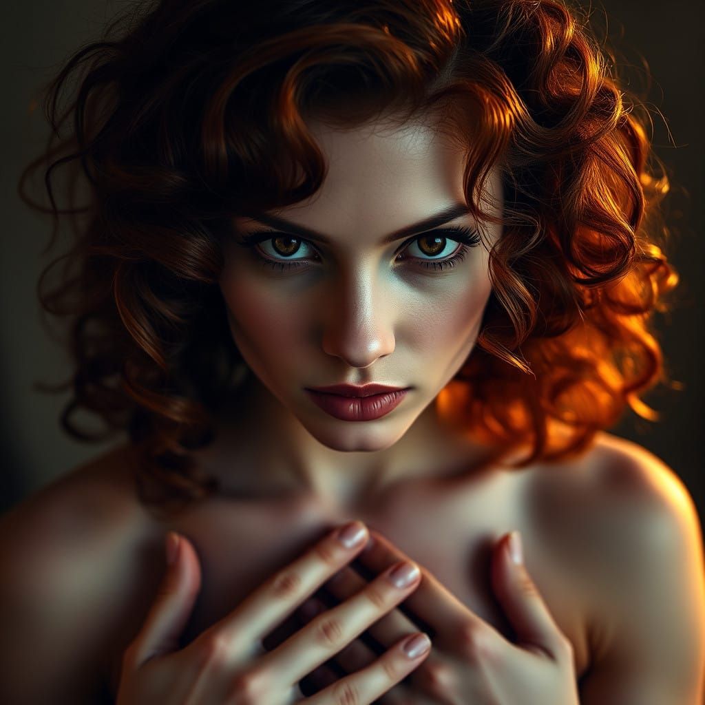 Elegant Redhead Woman Captured in Warm, Golden Light